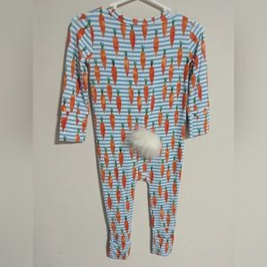 NWT Muse Threads Bamboo Carrot Footie Romper w/ Detachable Fur Tail size 9-12 Mo
